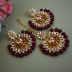 Gold Toned Kundan Maang Tikka With Earrings