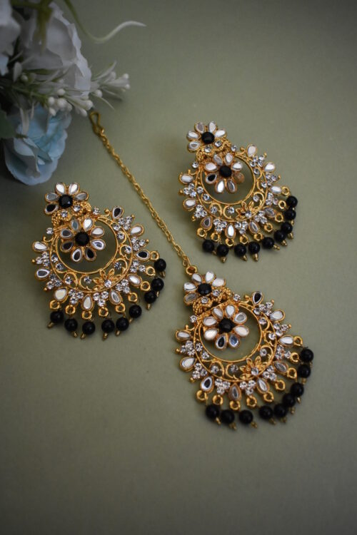 Gold Toned Mirror Studded Earrings Set