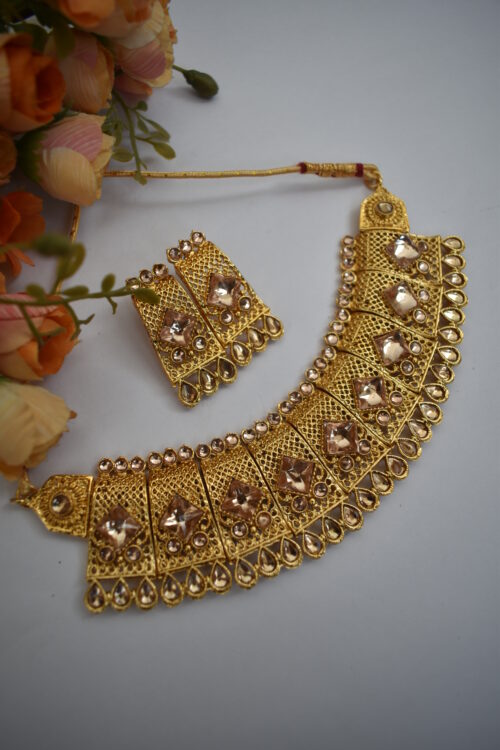Gold Plated Stone Studded Jewellery Set