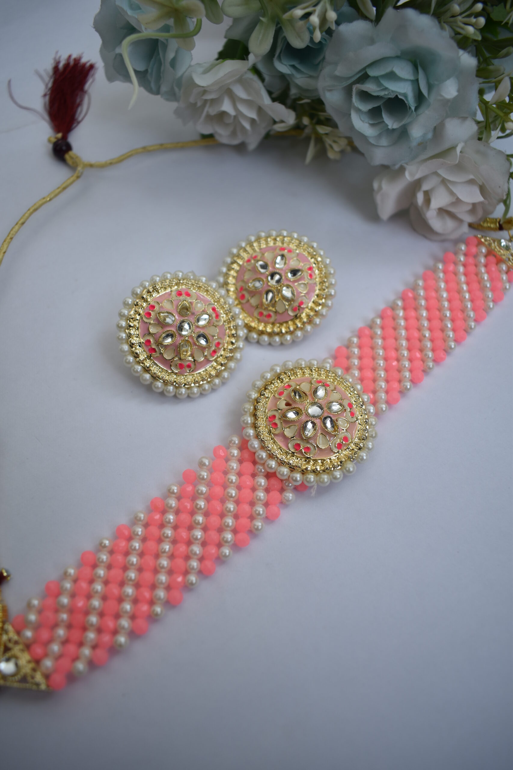 Pastel Kundan & Meenakari Choker With Earrings