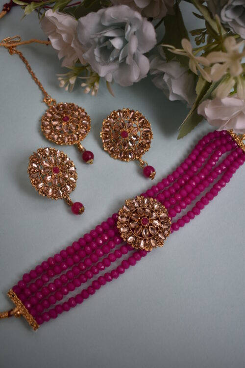 Gold Stone Studded Choker Set
