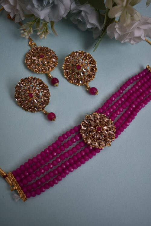 Gold Stone Studded Choker Set