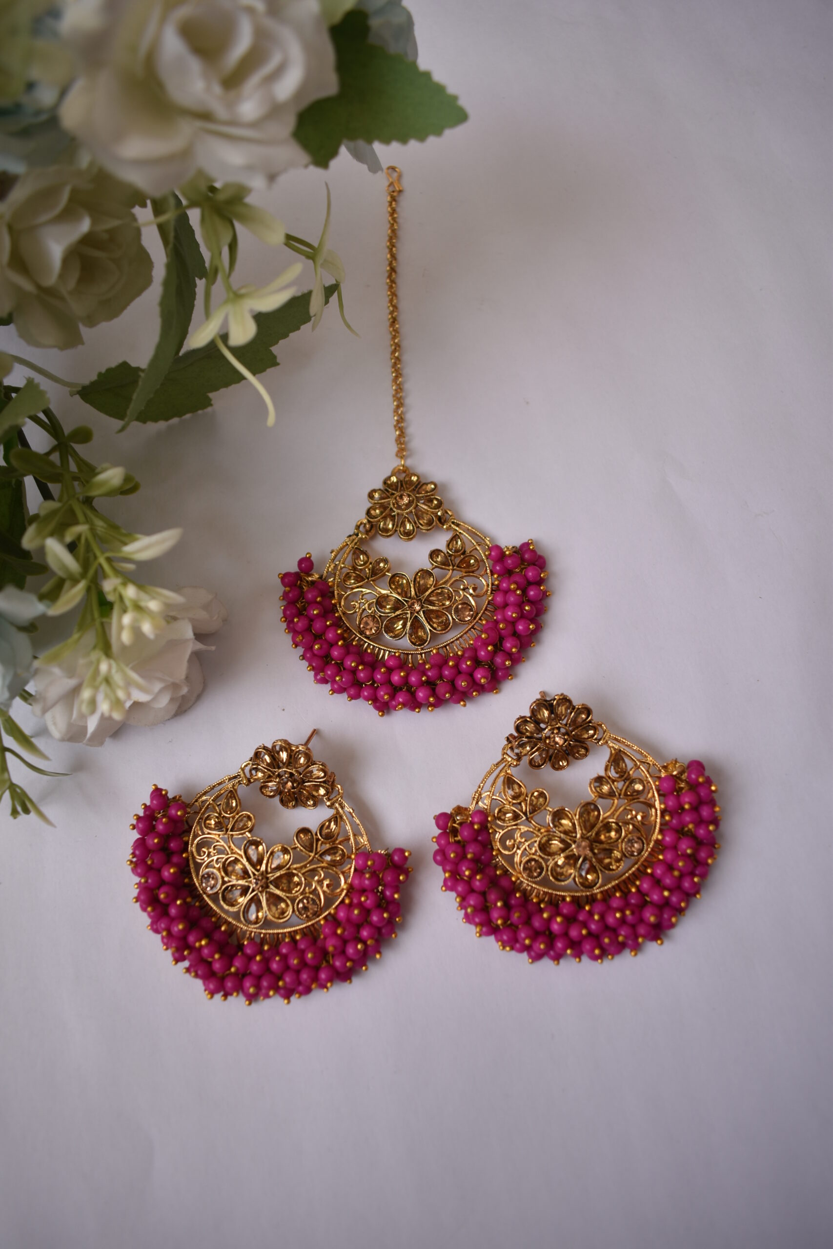 Maang Tikka With Drop Earrings