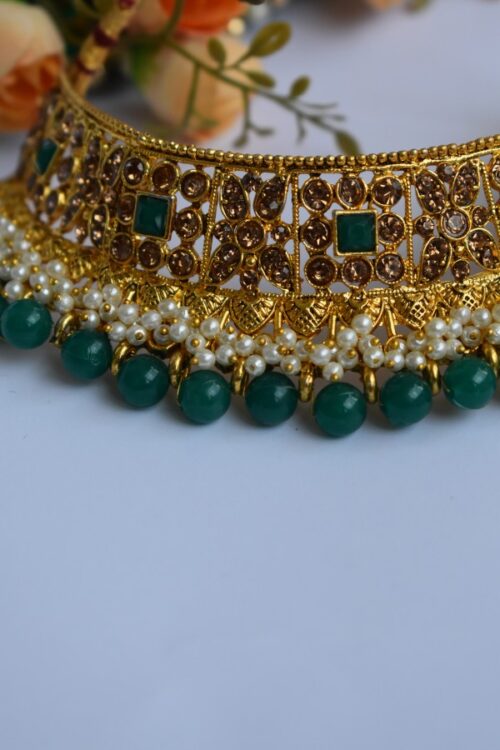Gold Plated Stone Studded Necklace Set