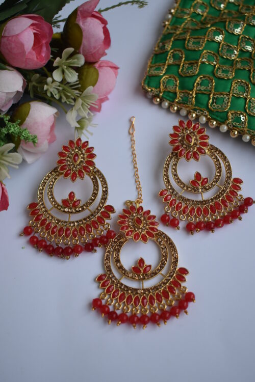 Glittery Stone Studded Beads Earrings Set