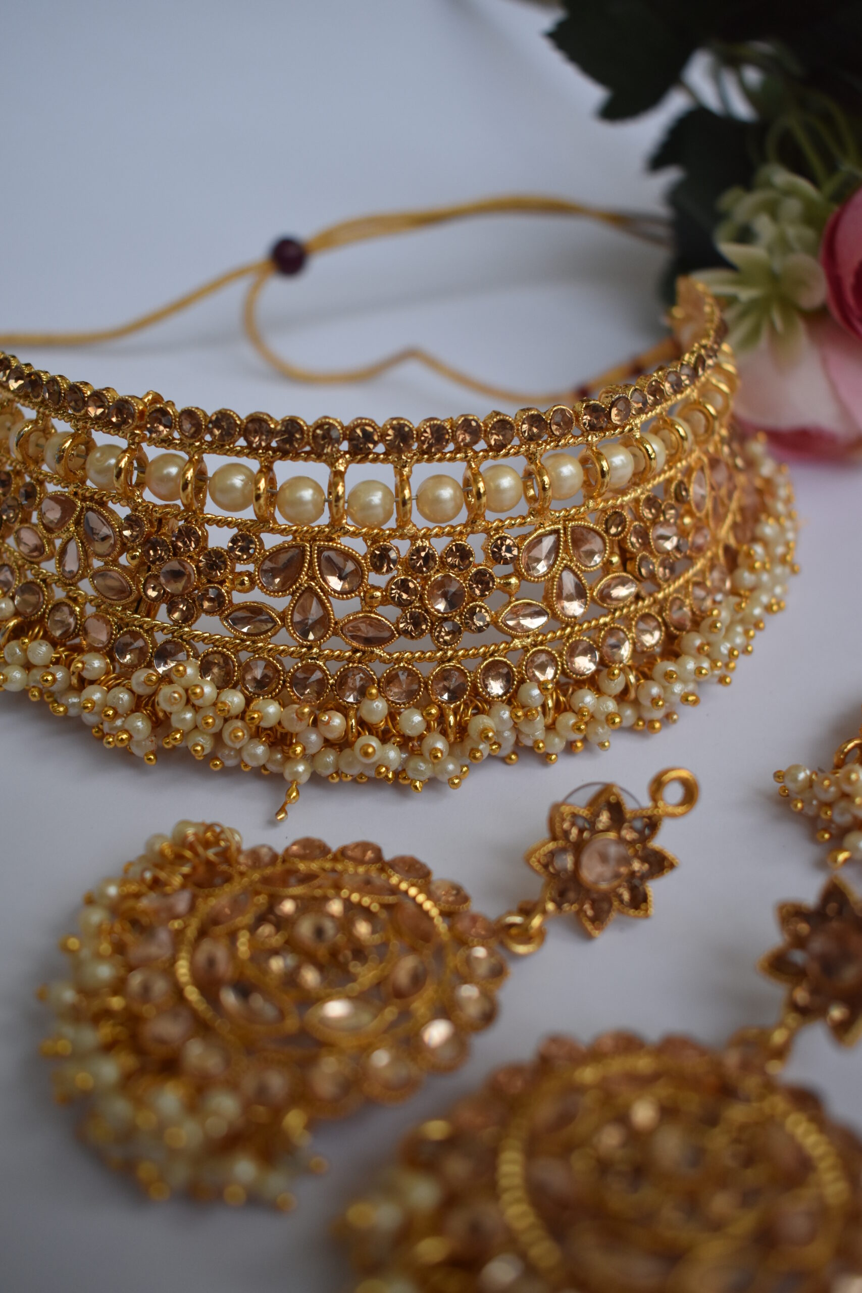 Golden Pearl Studded Necklace Set