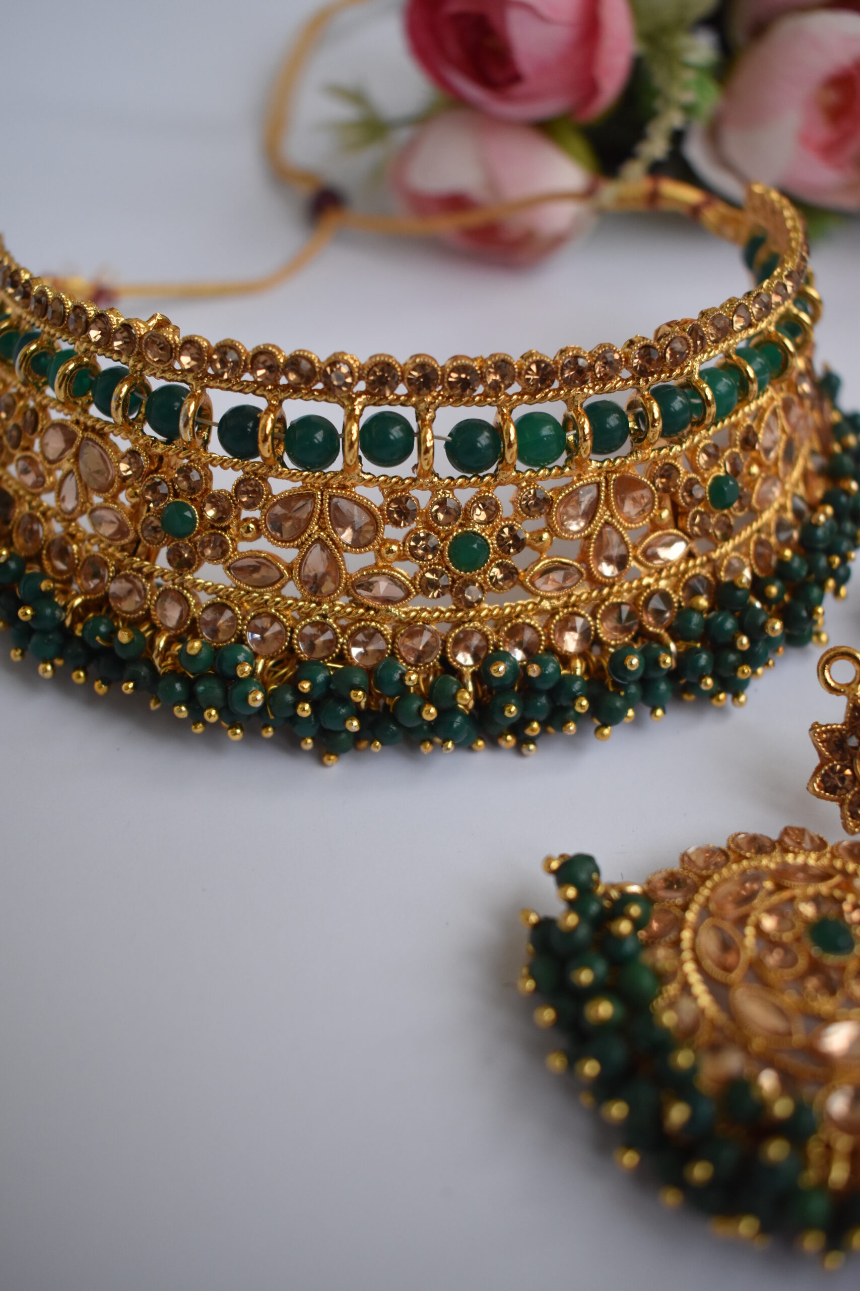Golden Pearl Studded Necklace Set