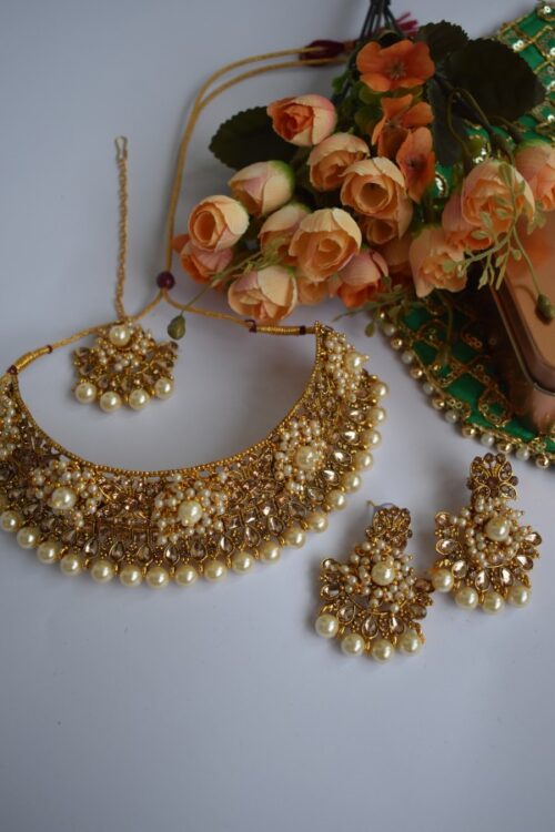 Gold Plated Pearl Embellished Necklace Set