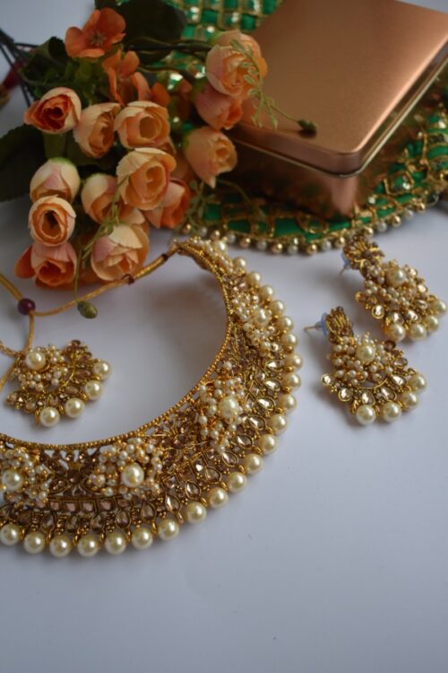 Gold Plated Pearl Embellished Necklace Set