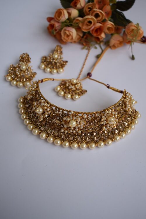 Gold Plated Pearl Embellished Necklace Set
