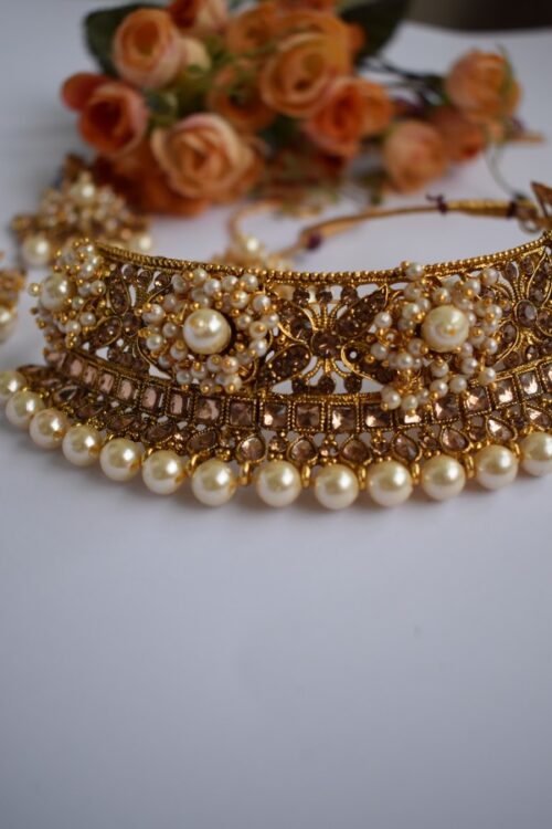 Gold Plated Pearl Embellished Necklace Set