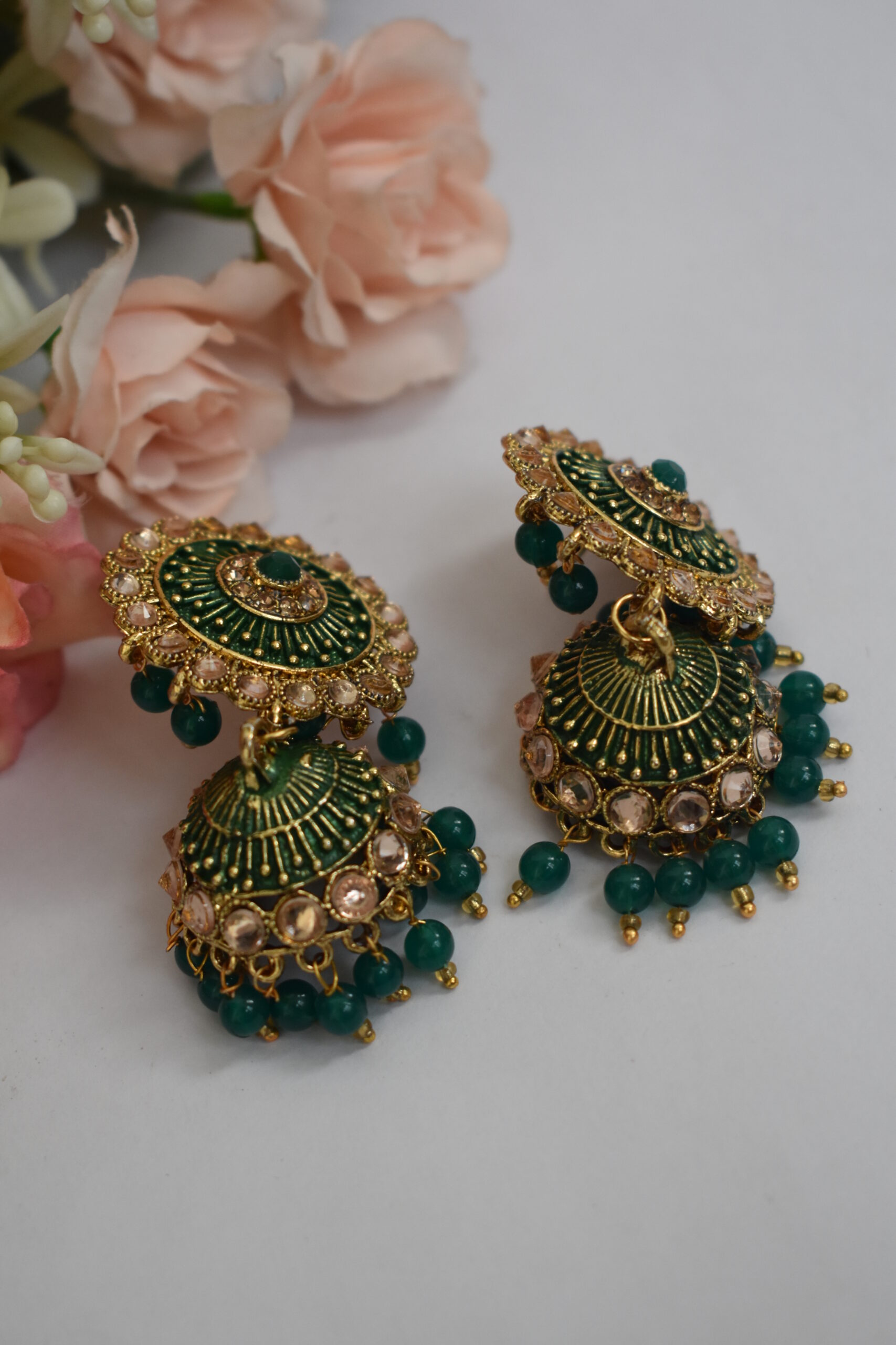Embellished Meenakari Beads Jhumka Earrings Set