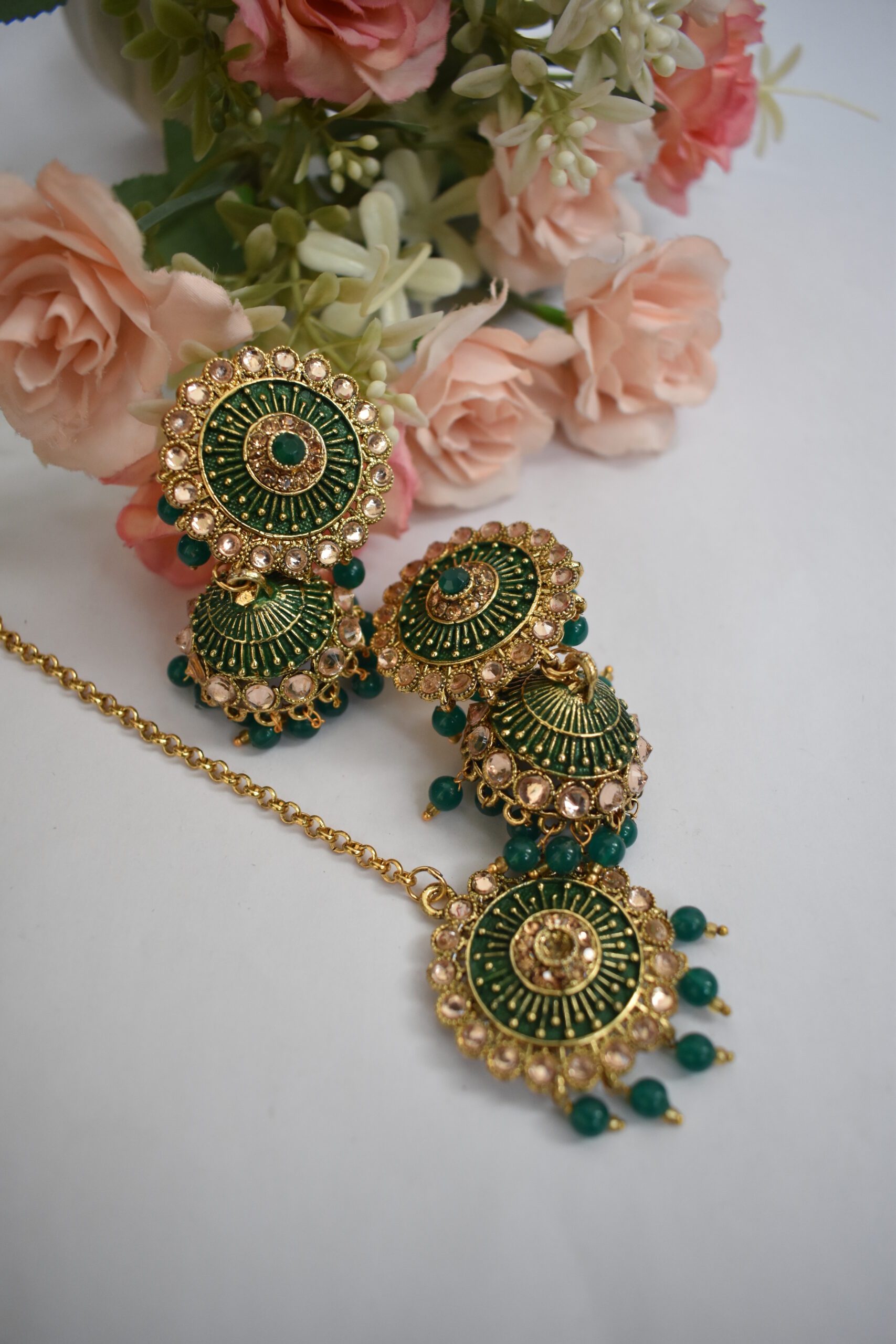 Embellished Meenakari Beads Jhumka Earrings Set