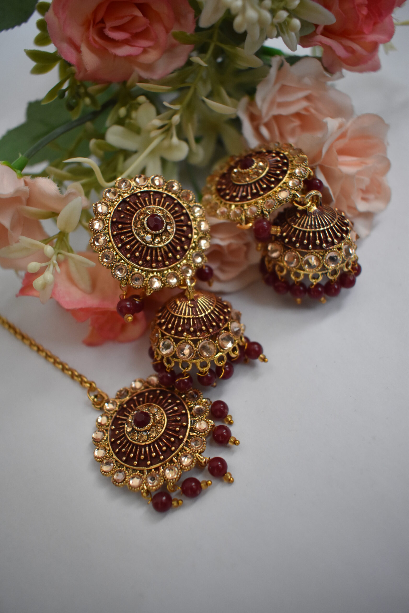 Embellished Meenakari Beads Jhumka Earrings Set