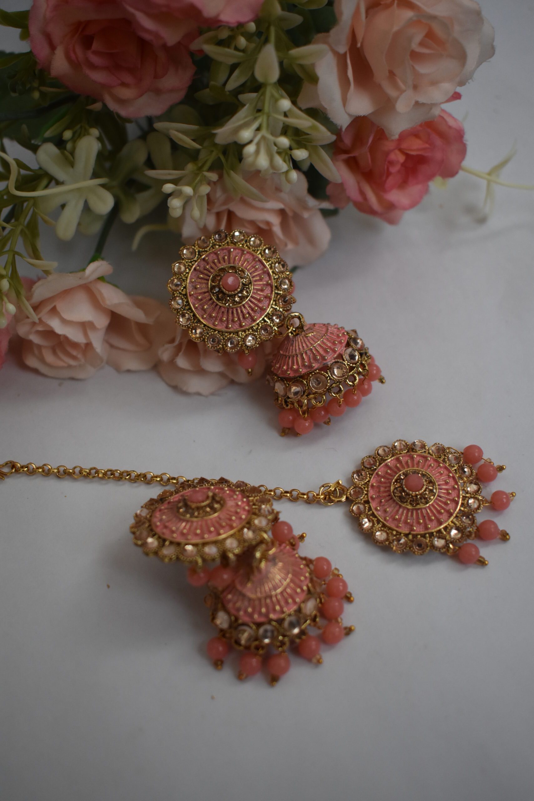 Embellished Meenakari Beads Jhumka Earrings Set