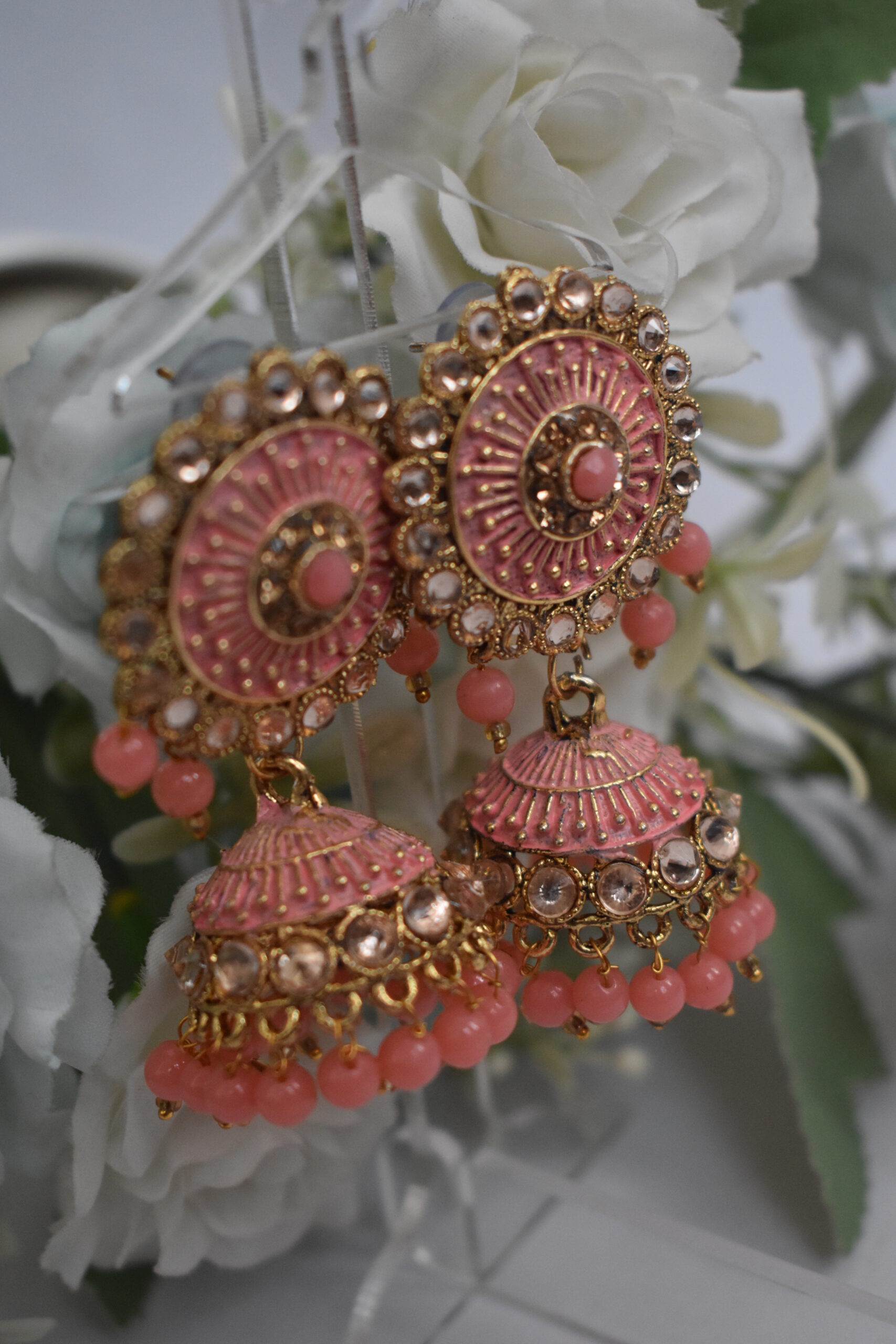 Embellished Meenakari Beads Jhumka Earrings Set