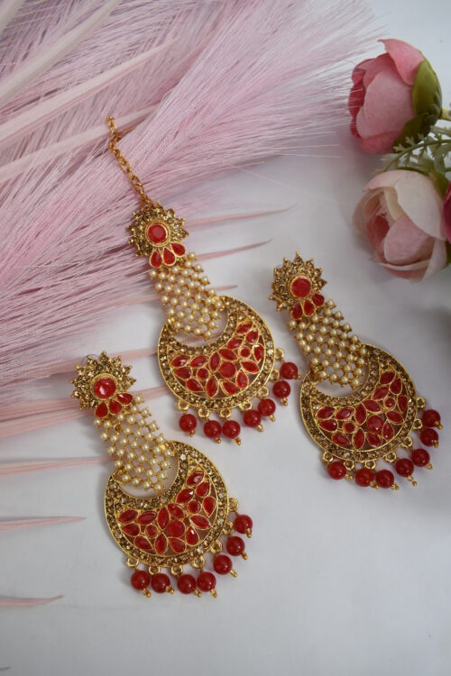 Stone Studded Pearl Embellished Earrings Set