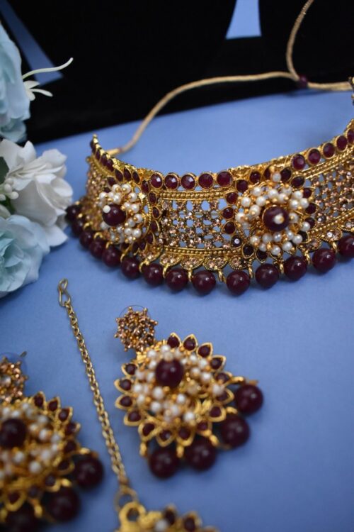 Gold Plated Pearl Embellished Necklace Set