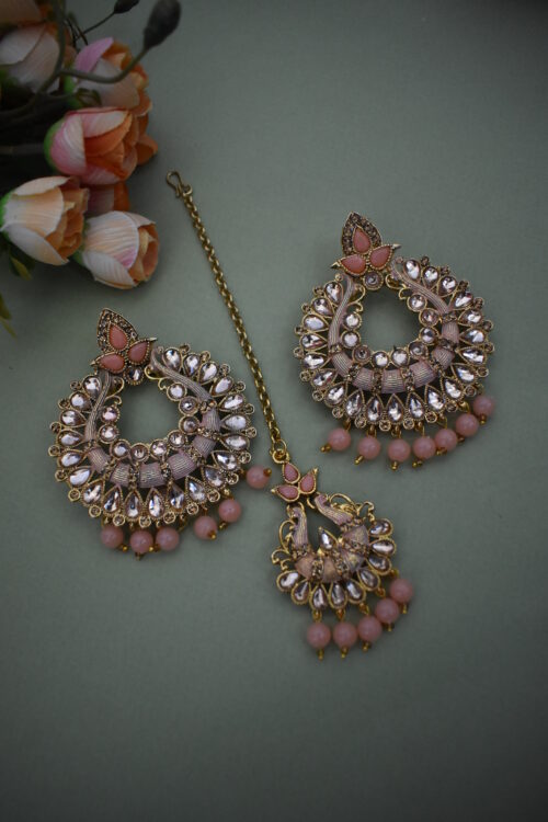 Gold Plated Kundan Pearl Earrings Set