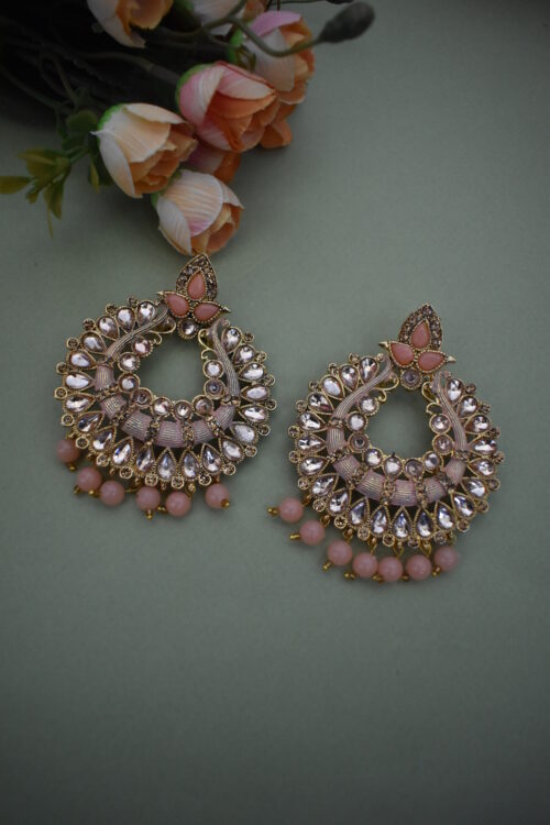 Gold Plated Kundan Pearl Earrings Set