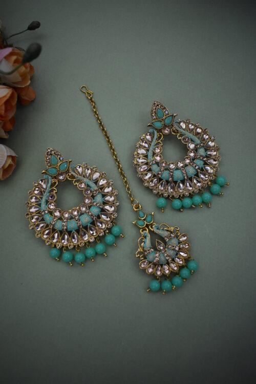 Gold Plated Kundan Pearl Earrings Set