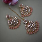 Gold Plated Mirror Studded beaded earring set