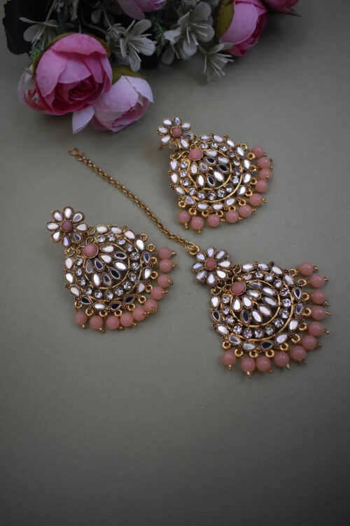 Gold Plated Mirror Studded beaded earring set