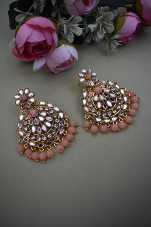Gold Plated Mirror Studded beaded earring set