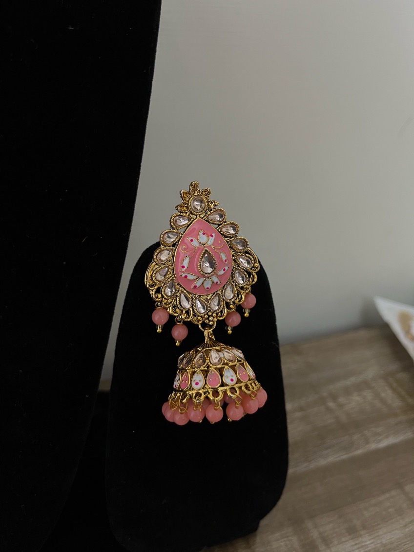 Gold Plated Meenakari Beads Jhumka Earrings Set