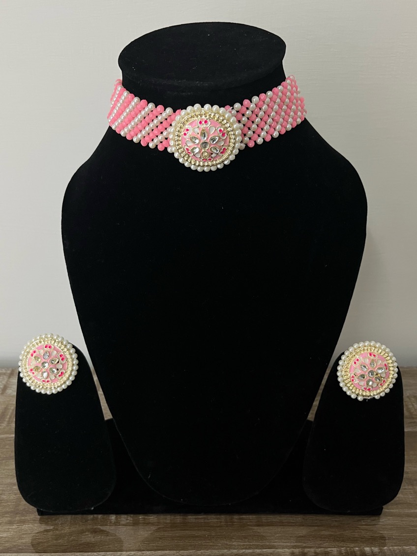 Pastel Kundan & Meenakari Choker With Earrings
