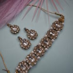 Shinning Stone Studded Gold Crystal Choker Set