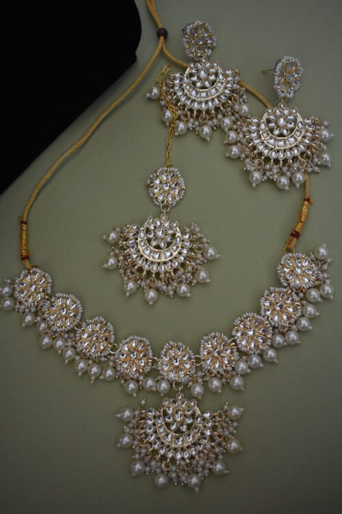 Kundan Work Pearl Beaded Necklace Set