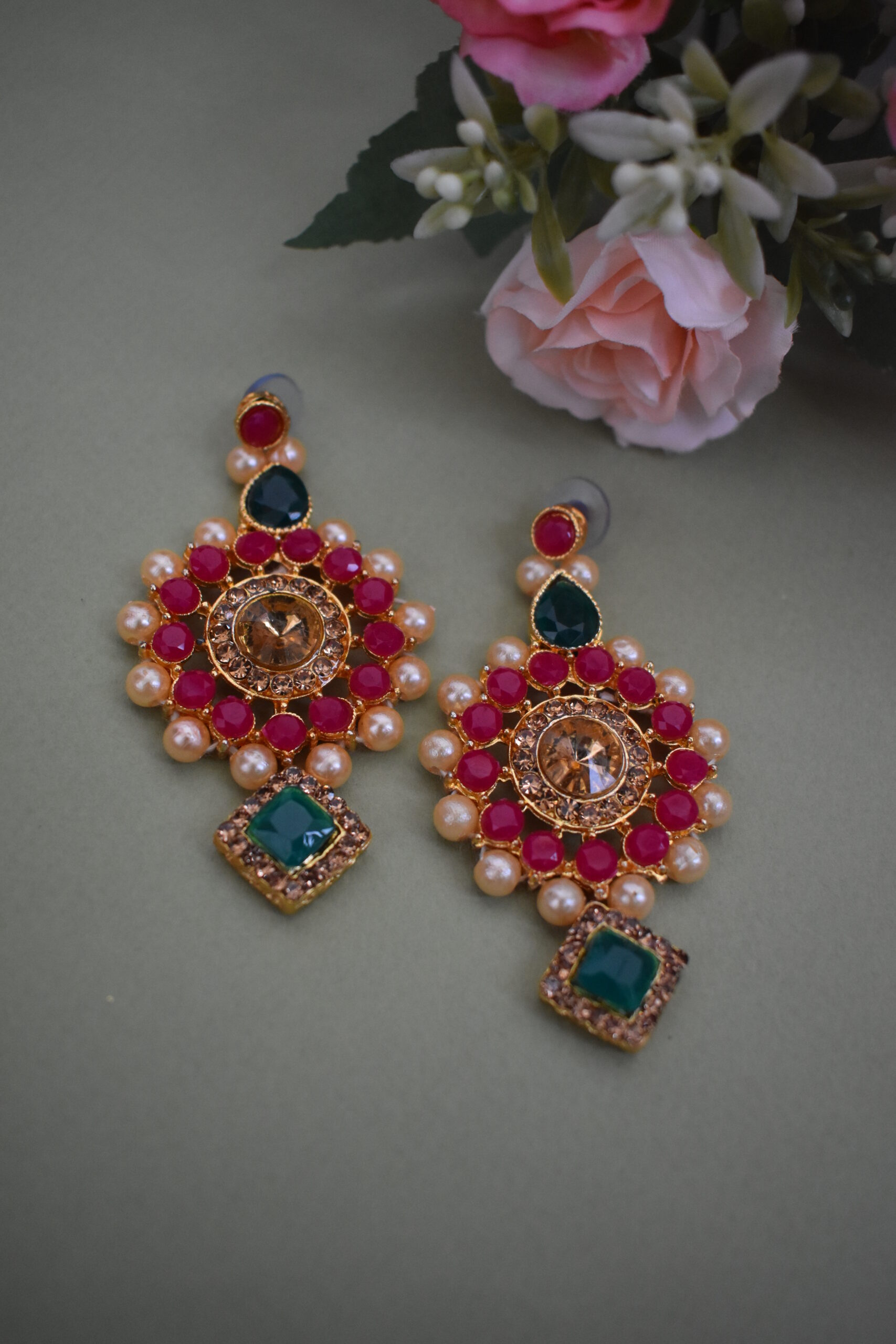 Stone Studded Multi Color Wedding Wear Necklace Set