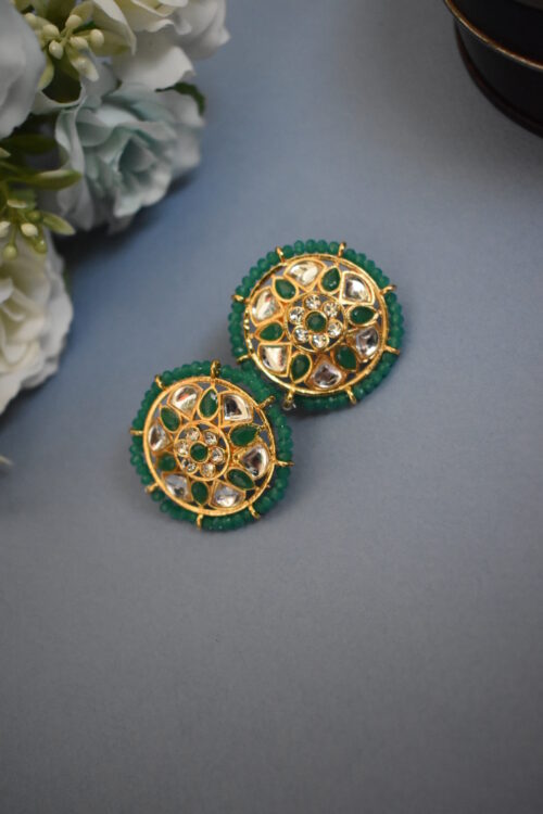 Green Color White Kundan Choker Set with Earrings