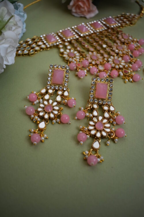 Bling Mirror And Pearls Necklace set