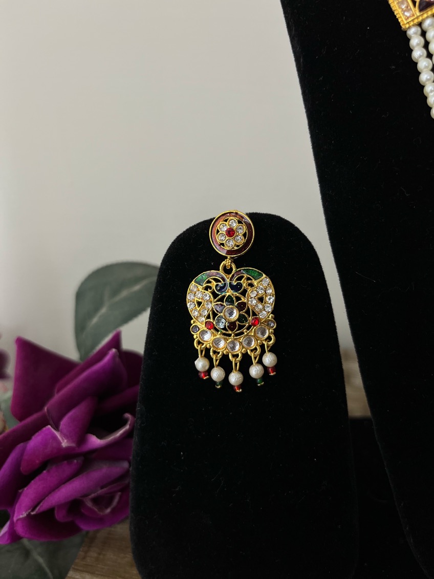 Traditional Peacock Design Meenakari Long Necklace Set