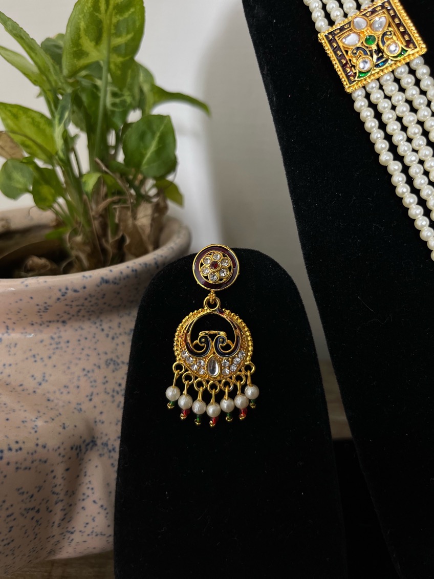 Peacock Design Meenakari And Beads Long Necklace Set