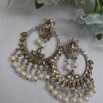 Beautiful Oxidised German Silver Pearl & Mirror Chandbali Earrings
