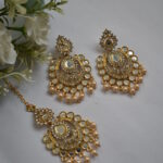 Golden Mirror And Pearl Studded Earring Set