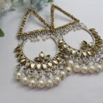 Beautiful Oxidised German Silver Pearl & Mirror Chandbali Earrings