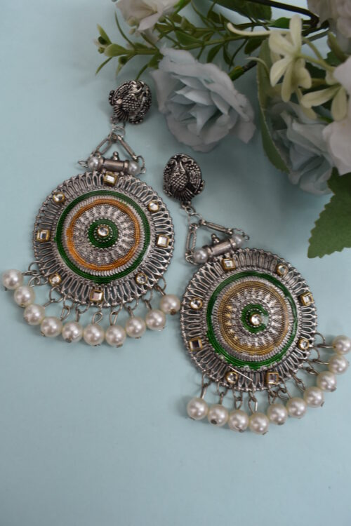 Traditional Oxidised German Silver Earrings - Classic Ethnic Appeal