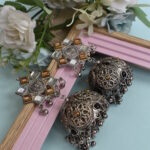 Beautiful Traditional Big Oxidised Silver Pearl Jhumka Afghani Style Earrings