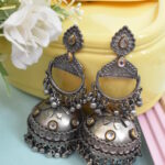 Beautiful Traditional Big Oxidised Silver Ghungroo Jhumka Afghani Earrings