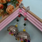 Beautiful German Silver Oxidised Chandelier Long Multicolor Jhumka Earrings