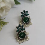 Oxidized Silver Replica Monalisa Stone Studded Earrings