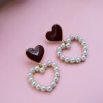 Beautiful Heart & Pearl Hoop Drop Earrings