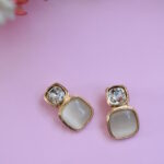 Crystal & Moonstone Square Stud Earrings