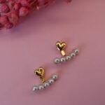 Golden Love Heart Pearl Earrings