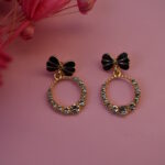 Black Bow Crystal Golden Drop Earrings