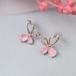 Pink Butterfly Earrings With Delicate Flowers
